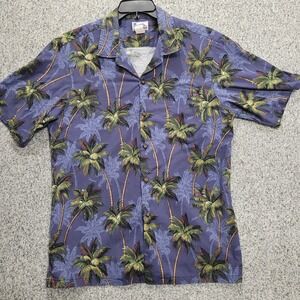 Vintage Hawaii Aloha Shirt Mens XL Blue Palm Tree Cotton Button Down Made in USA